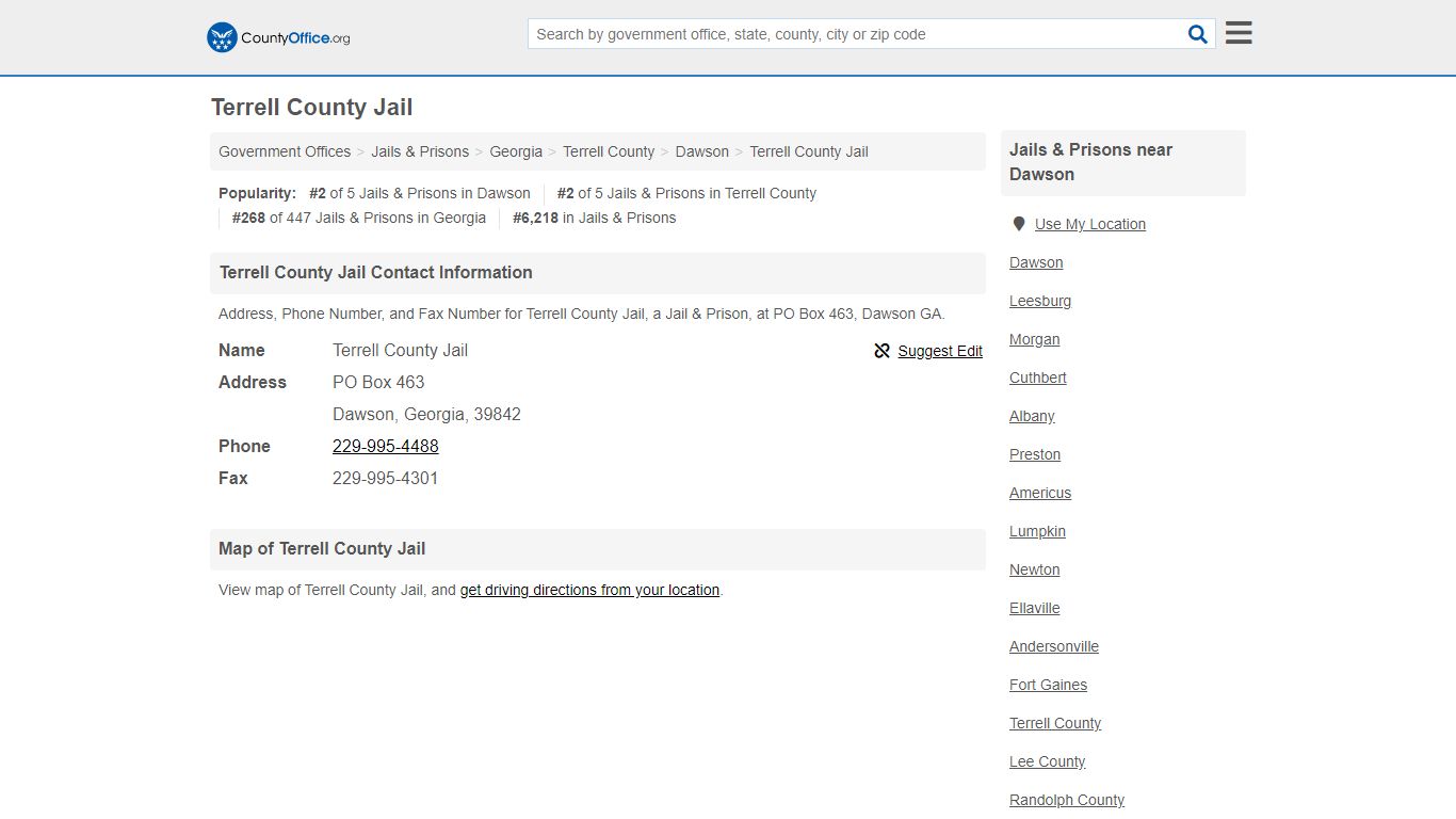Terrell County Jail - Dawson, GA (Address, Phone, and Fax)